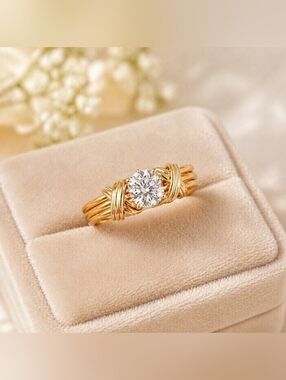 2Ct Round Cut Diamond Lab Created Engagement Ring 14K Yellow Gold Plated - Sz 6